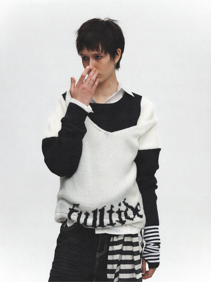 FULLTIDE Soft Wool V Neck Pullover Loose Commuter Style Women Black Classic Sweater