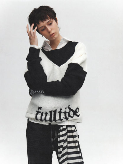 FULLTIDE Soft Wool V Neck Pullover Loose Commuter Style Women Black Classic Sweater