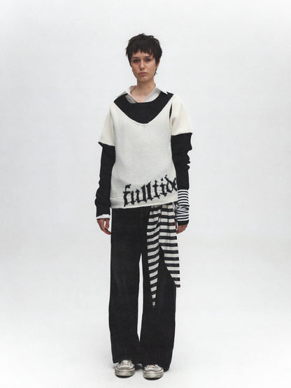 FULLTIDE Soft Wool V Neck Pullover Loose Commuter Style Women Black Classic Sweater