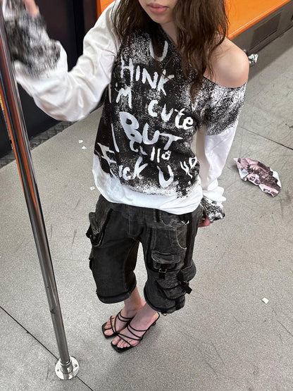 FULLTIDE Spray Painted Punk Distressed Women&