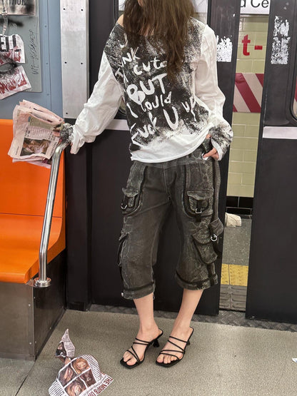 FULLTIDE Spray Painted Punk Distressed Women&
