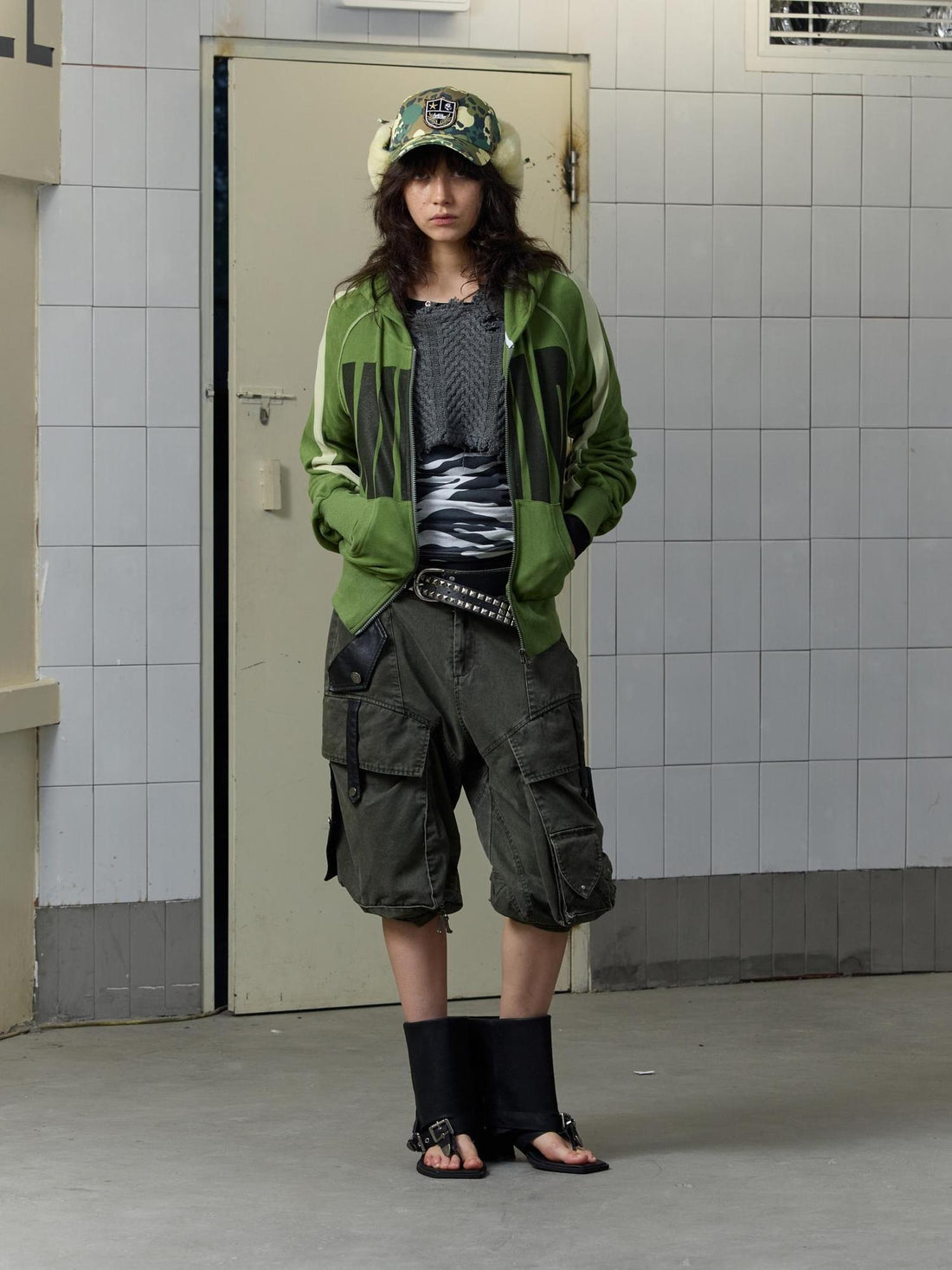 FULLTIDE Stretch Cotton Rayon Cargo Loose Natural Waist Zipper Pockets Women Pants