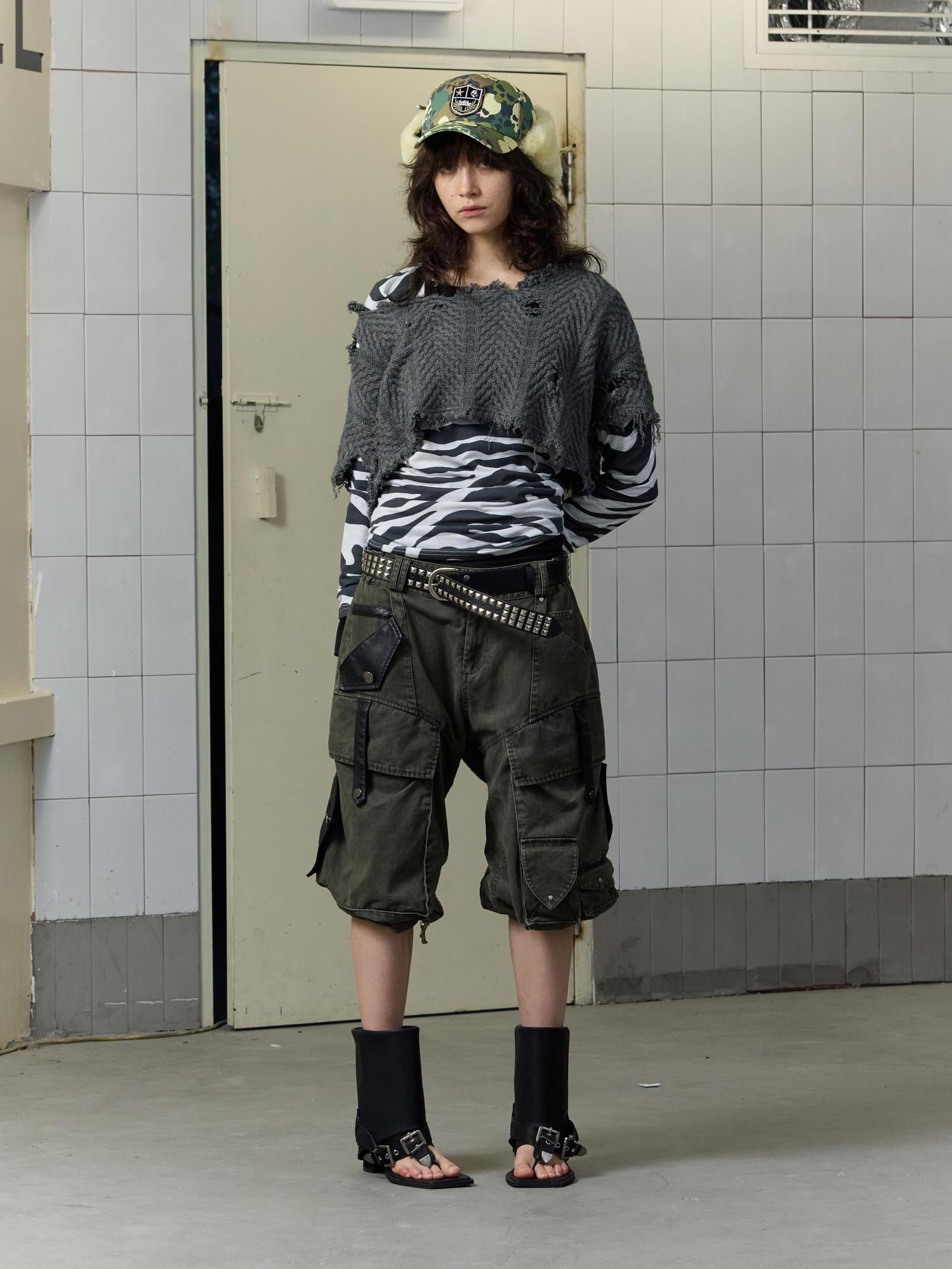 FULLTIDE Stretch Cotton Rayon Cargo Loose Natural Waist Zipper Pockets Women Pants