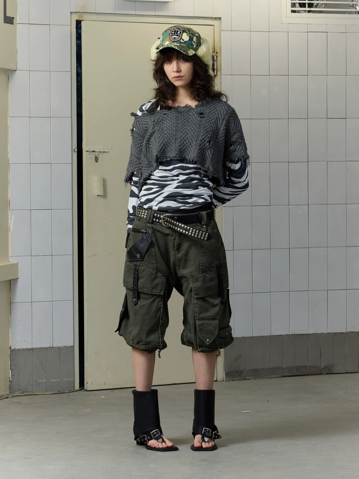 FULLTIDE Stretch Cotton Rayon Cargo Loose Natural Waist Zipper Pockets Women Pants