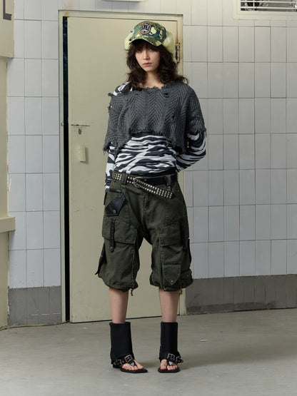 FULLTIDE Stretch Cotton Rayon Cargo Loose Natural Waist Zipper Pockets Women Pants