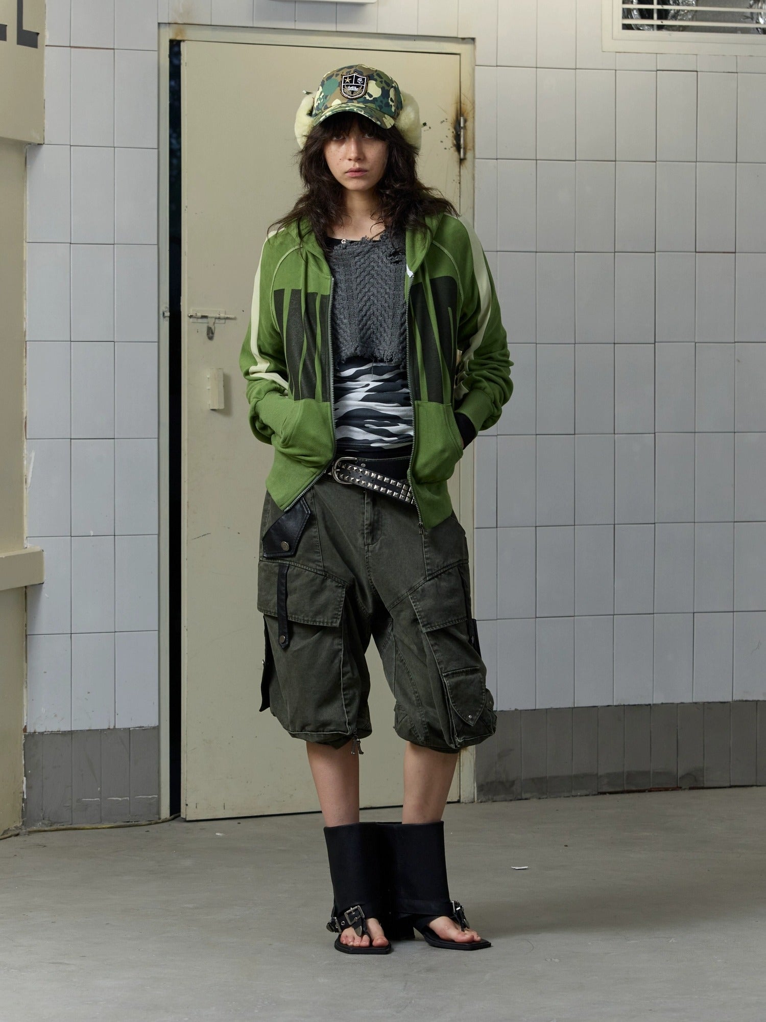 FULLTIDE Stretch Cotton Rayon Cargo Loose Natural Waist Zipper Pockets Women Pants