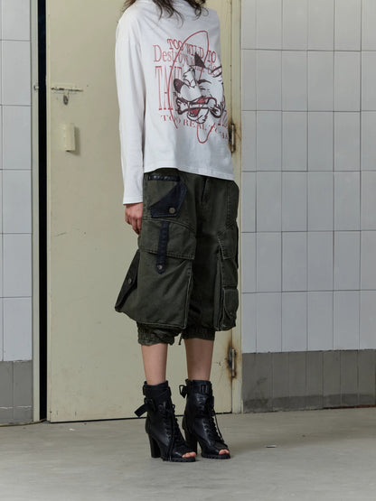 FULLTIDE Stretch Cotton Rayon Cargo Loose Natural Waist Zipper Pockets Women Pants