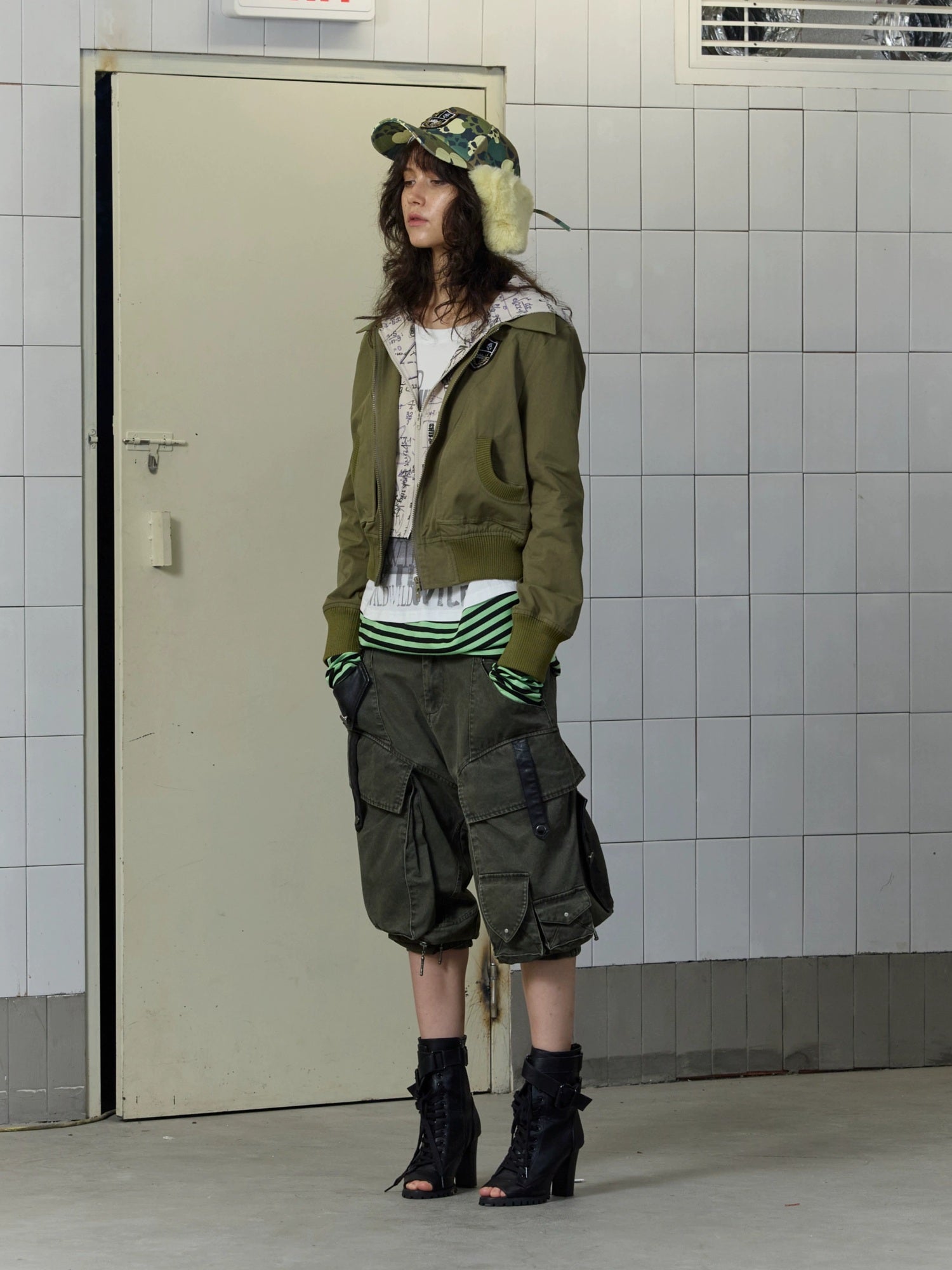 FULLTIDE Stretch Cotton Rayon Cargo Loose Natural Waist Zipper Pockets Women Pants