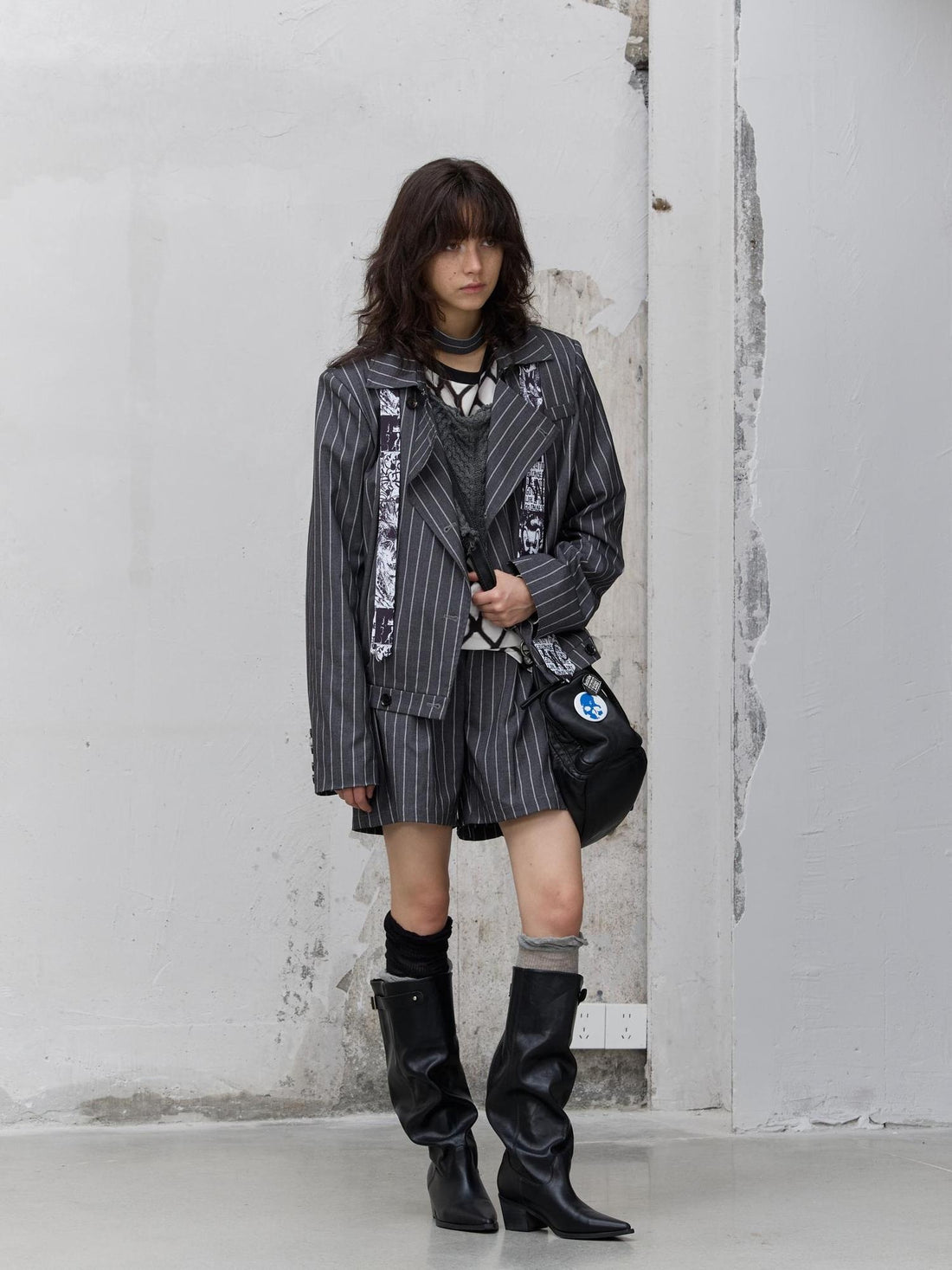 FULLTIDE Striped Button Detail Collegiate Natural Waist Commuter Polyester Shorts