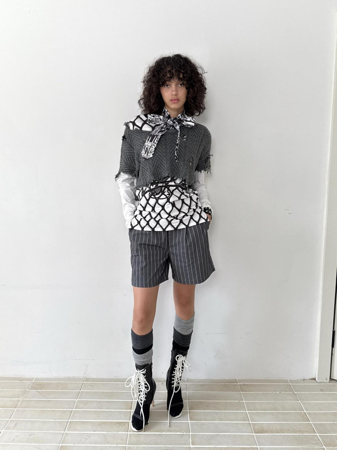 FULLTIDE Striped Button Detail Collegiate Natural Waist Commuter Polyester Shorts