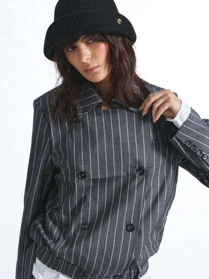 FULLTIDE Striped Deconstructed Double Breasted Belted Women&