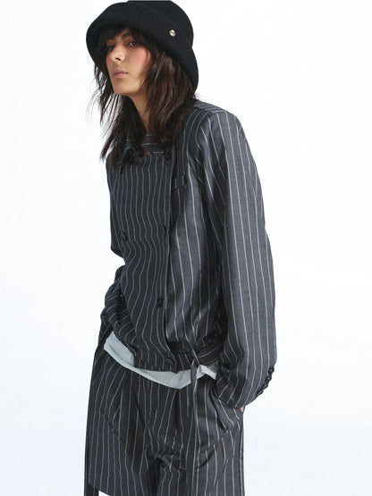 FULLTIDE Striped Deconstructed Double Breasted Belted Women&