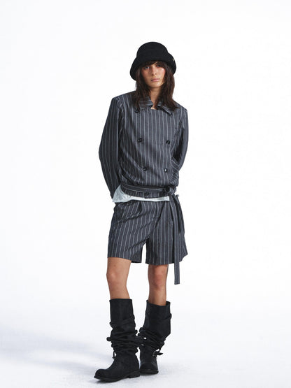 FULLTIDE Striped Deconstructed Double Breasted Belted Women&