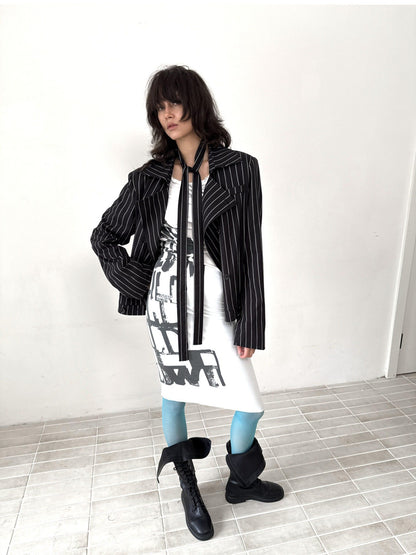 FULLTIDE Striped Punk Laced Double Breasted Half Lined Women&