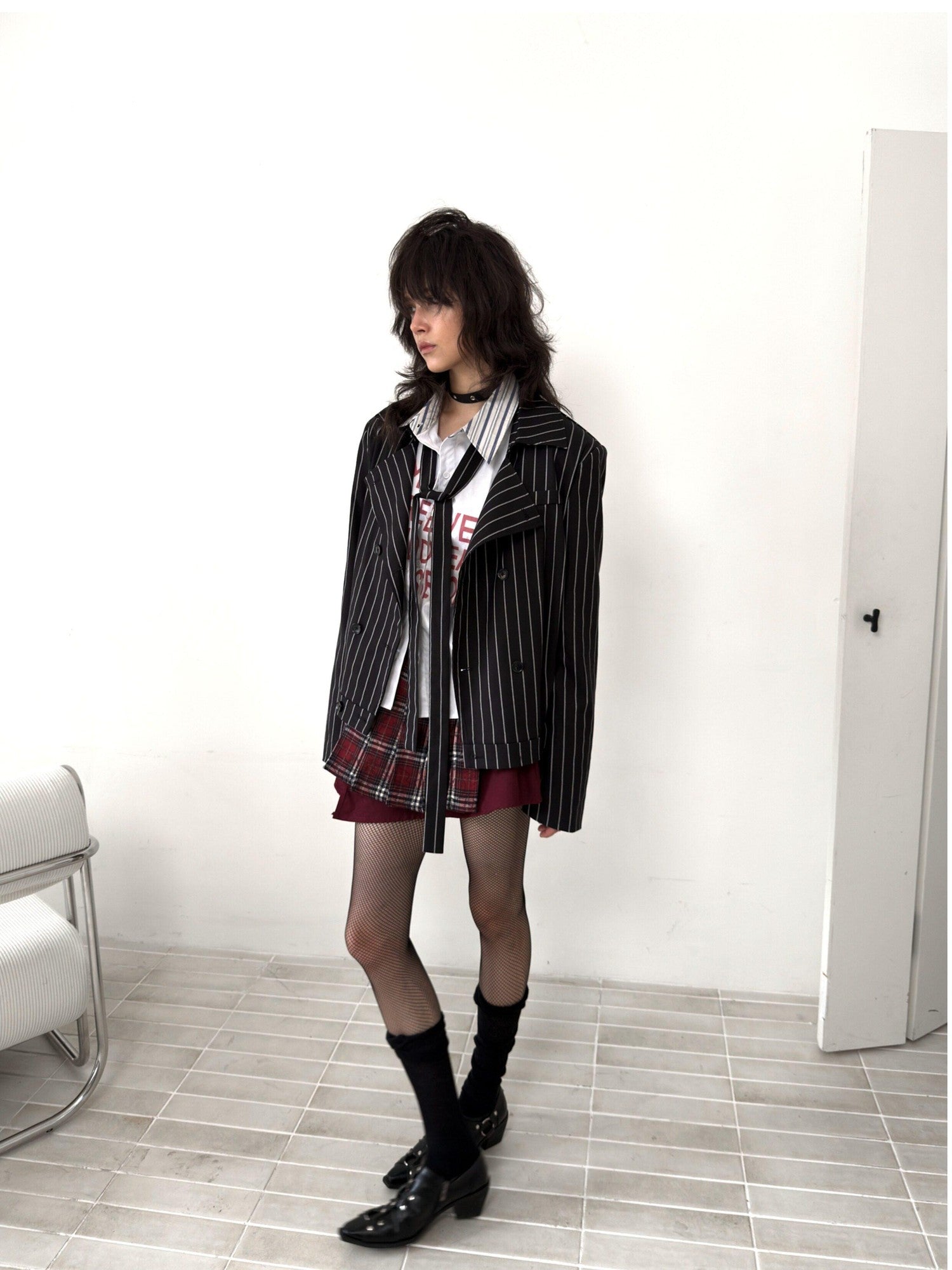 FULLTIDE Striped Punk Laced Double Breasted Half Lined Women&