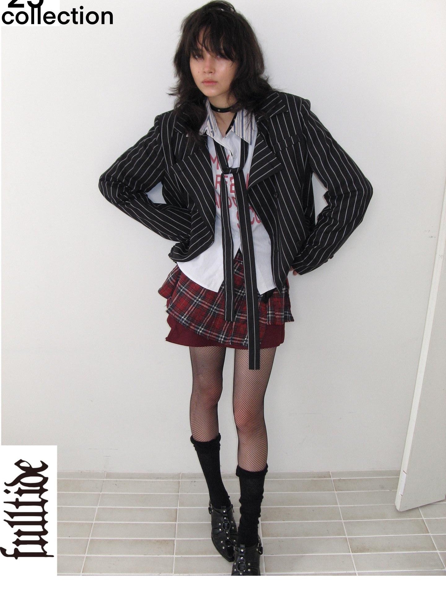 FULLTIDE Striped Punk Laced Double Breasted Half Lined Women&