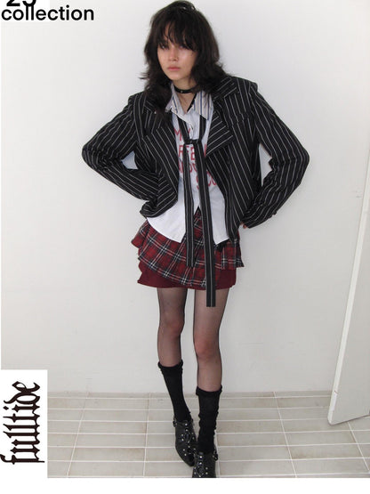 FULLTIDE Striped Punk Laced Double Breasted Half Lined Women&