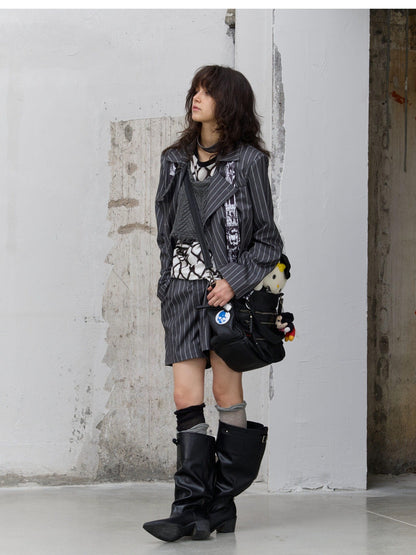 FULLTIDE Striped Punk Laced Double Breasted Half Lined Women&