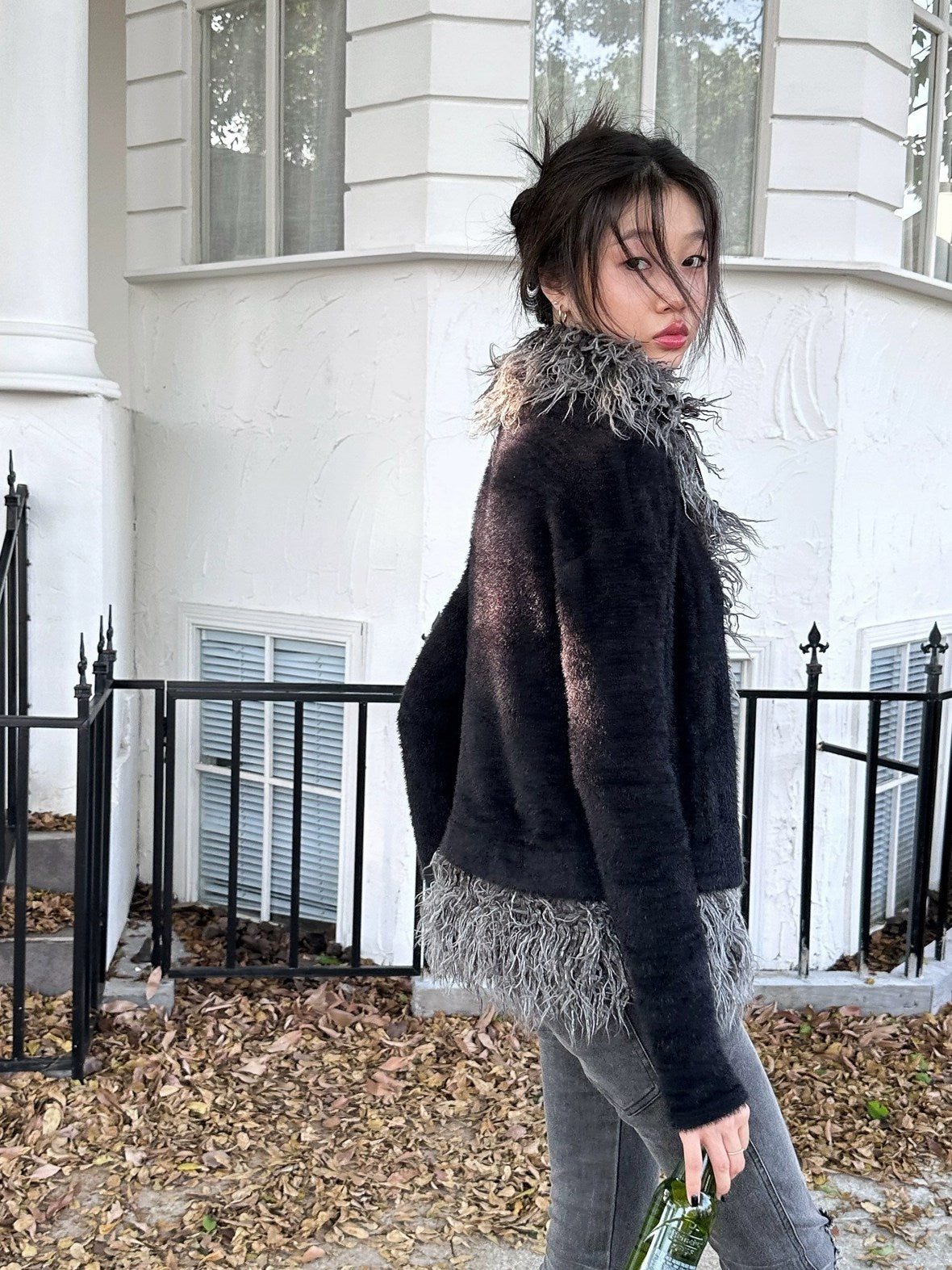 FULLTIDE Thick Plush Original Design Lapel Slim Fit Women Wool Mohair Blend Jacket