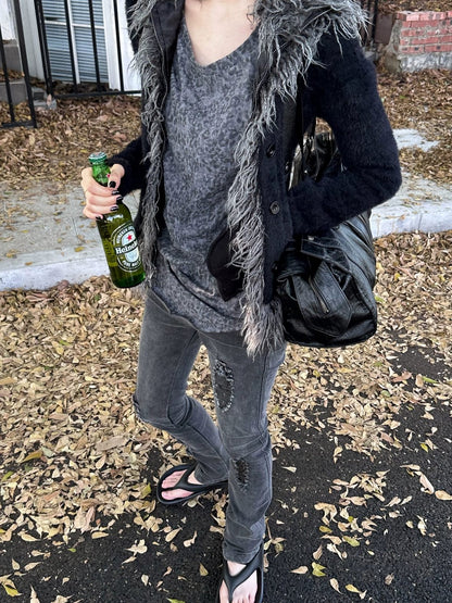 FULLTIDE Thick Plush Original Design Lapel Slim Fit Women Wool Mohair Blend Jacket