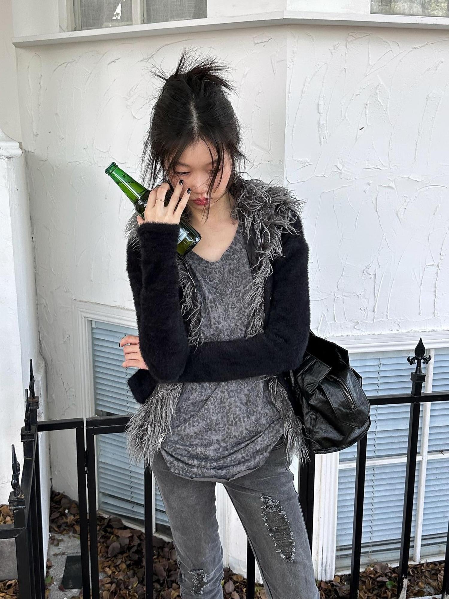 FULLTIDE Thick Plush Original Design Lapel Slim Fit Women Wool Mohair Blend Jacket