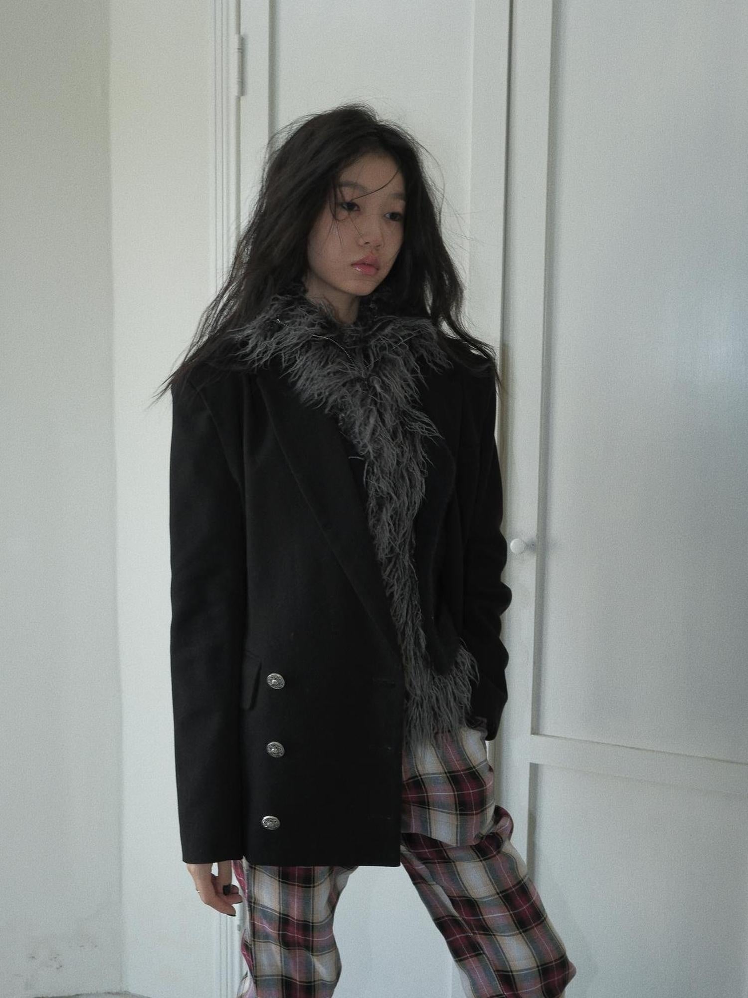 FULLTIDE Thick Plush Original Design Lapel Slim Fit Women Wool Mohair Blend Jacket