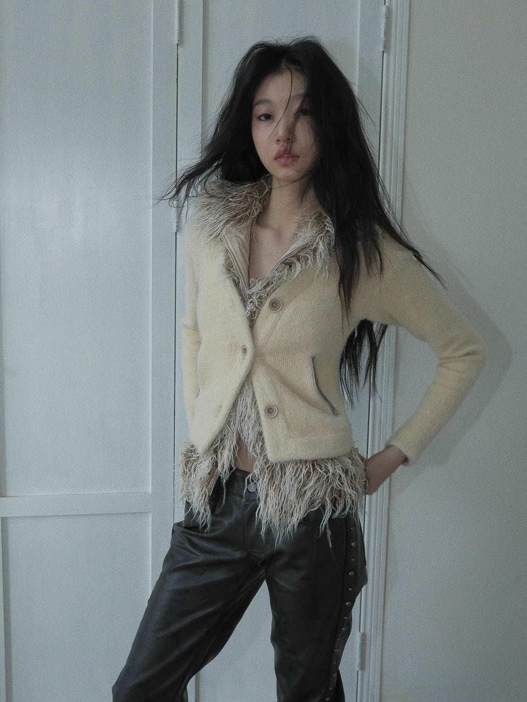 FULLTIDE Thick Plush Original Design Lapel Slim Fit Women Wool Mohair Blend Jacket