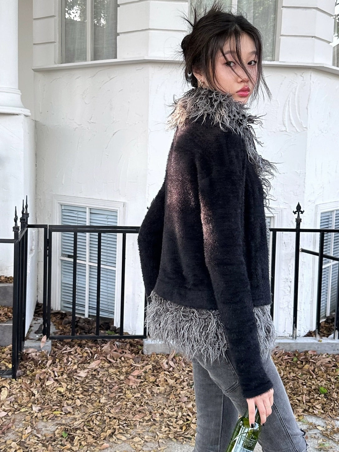 FULLTIDE Ultra Soft Mink Plush Street Style Lapel Cardigan Women Long Sleeve Sweater