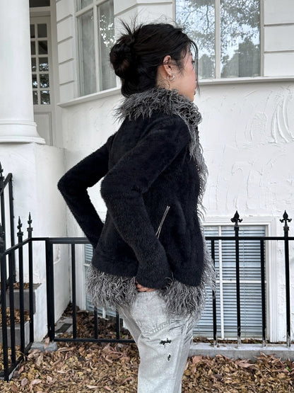 FULLTIDE Ultra Soft Mink Plush Street Style Lapel Cardigan Women Long Sleeve Sweater