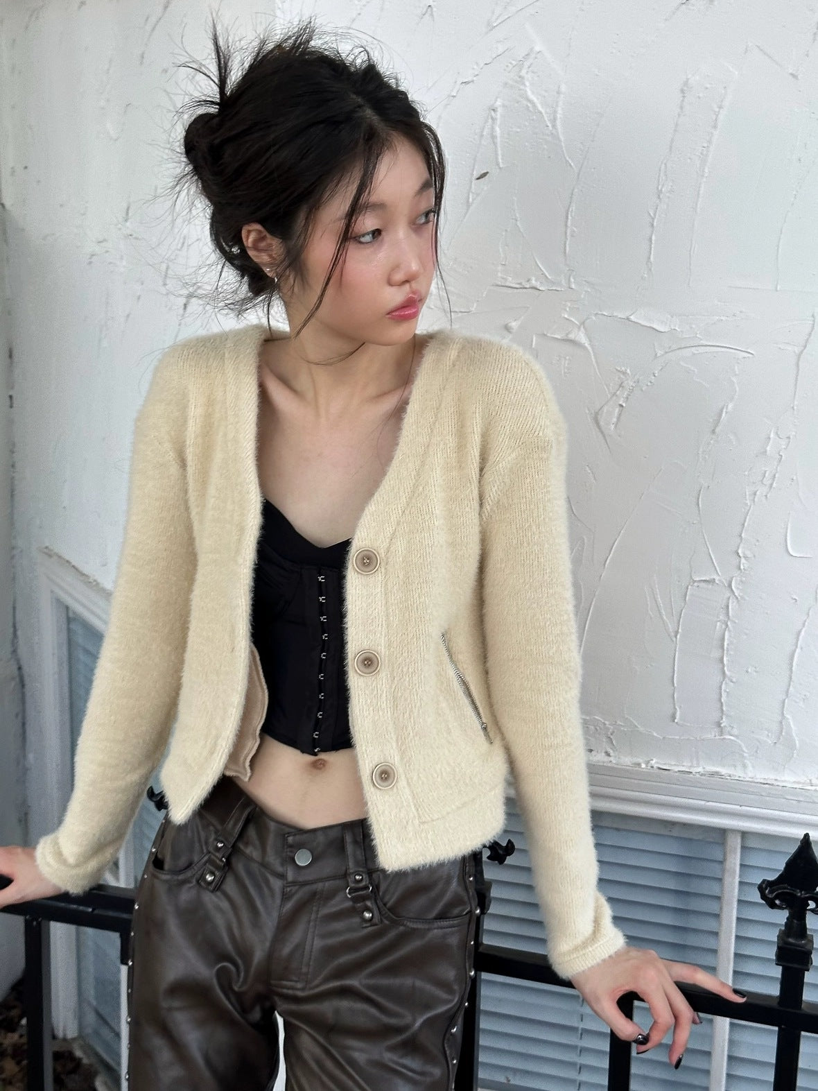 FULLTIDE Ultra Soft Mink Plush Street Style Lapel Cardigan Women Long Sleeve Sweater