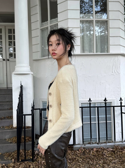 FULLTIDE Ultra Soft Mink Plush Street Style Lapel Cardigan Women Long Sleeve Sweater