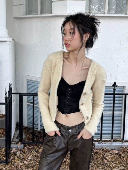 FULLTIDE Ultra Soft Mink Plush Street Style Lapel Cardigan Women Long Sleeve Sweater