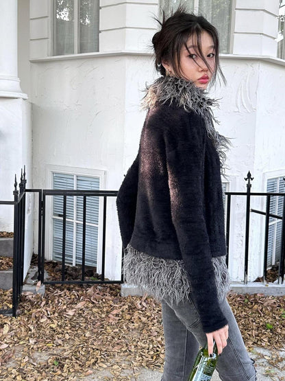 FULLTIDE Ultra Soft Mink Plush Street Style Lapel Cardigan Women Long Sleeve Sweater