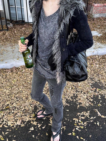 FULLTIDE Ultra Soft Mink Plush Street Style Lapel Cardigan Women Long Sleeve Sweater