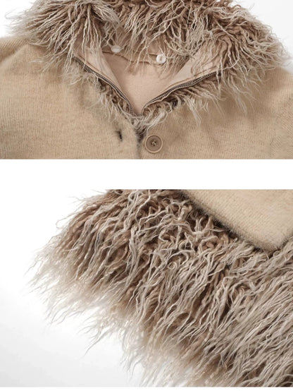 FULLTIDE Ultra Soft Mink Plush Street Style Lapel Cardigan Women Long Sleeve Sweater