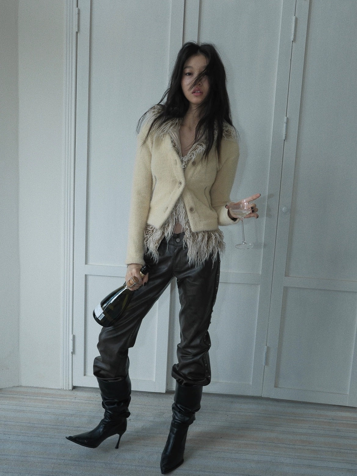 FULLTIDE Ultra Soft Mink Plush Street Style Lapel Cardigan Women Long Sleeve Sweater