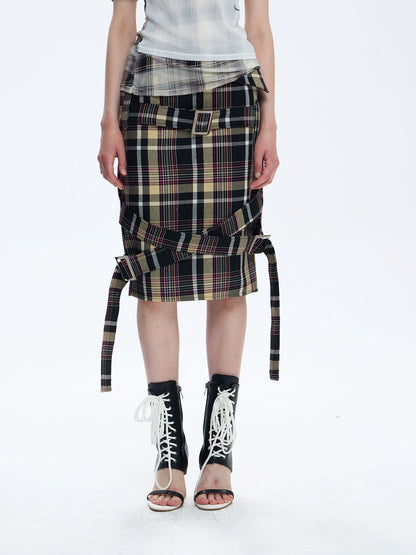 FULLTIDE Versatile 100 Percent Cotton Plaid A Line Midrise Women Casual Midi Skirt