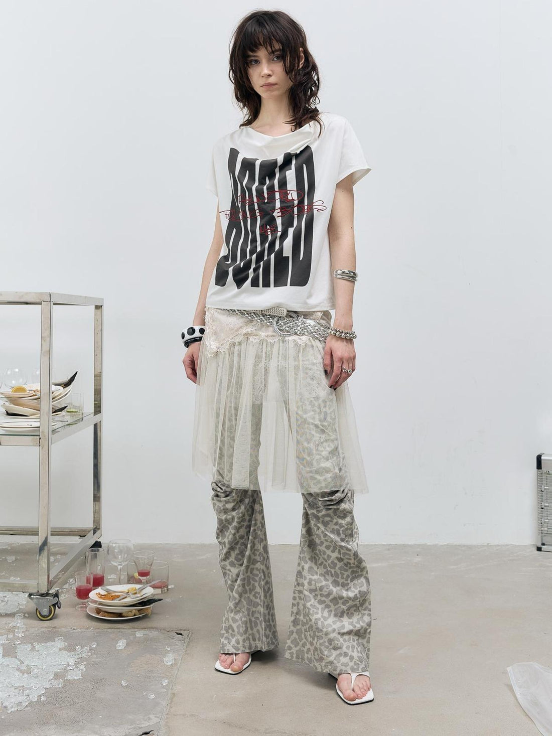 FULLTIDE Versatile Low Waist A Line Leopard Print Light Khaki Polyester Women Midi Skirt