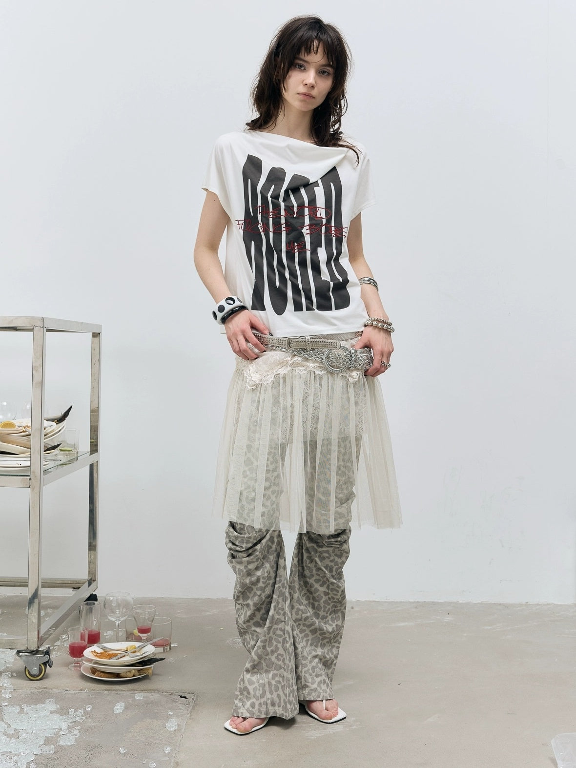 FULLTIDE Versatile Low Waist A Line Leopard Print Light Khaki Polyester Women Midi Skirt