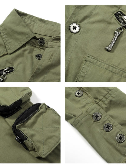 FULLTIDE Vintage Distressed 3d Pocket Zipper Epaulet Slim Women&