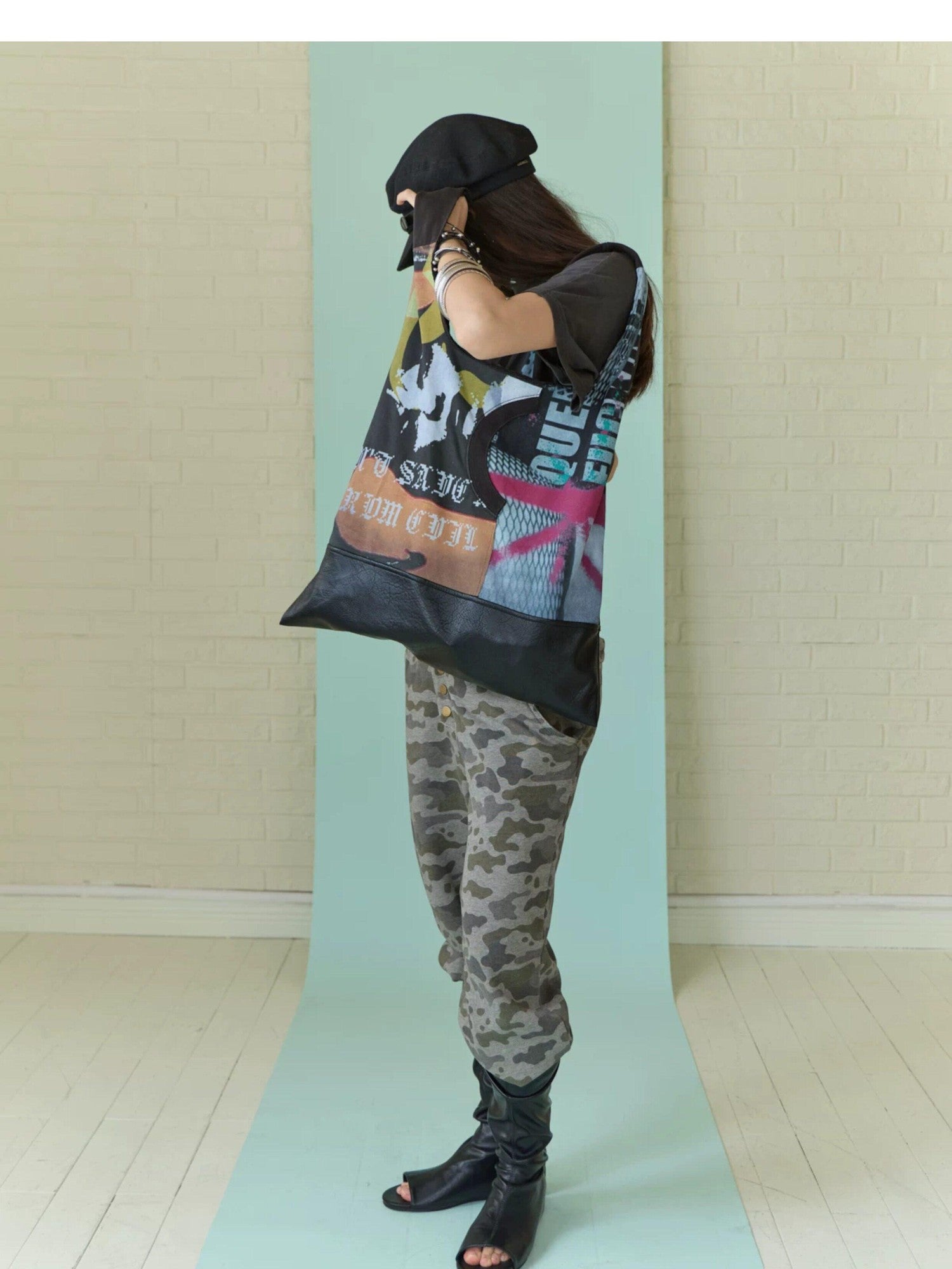 FULLTIDE Vintage Distressed Leather Patchwork Women&