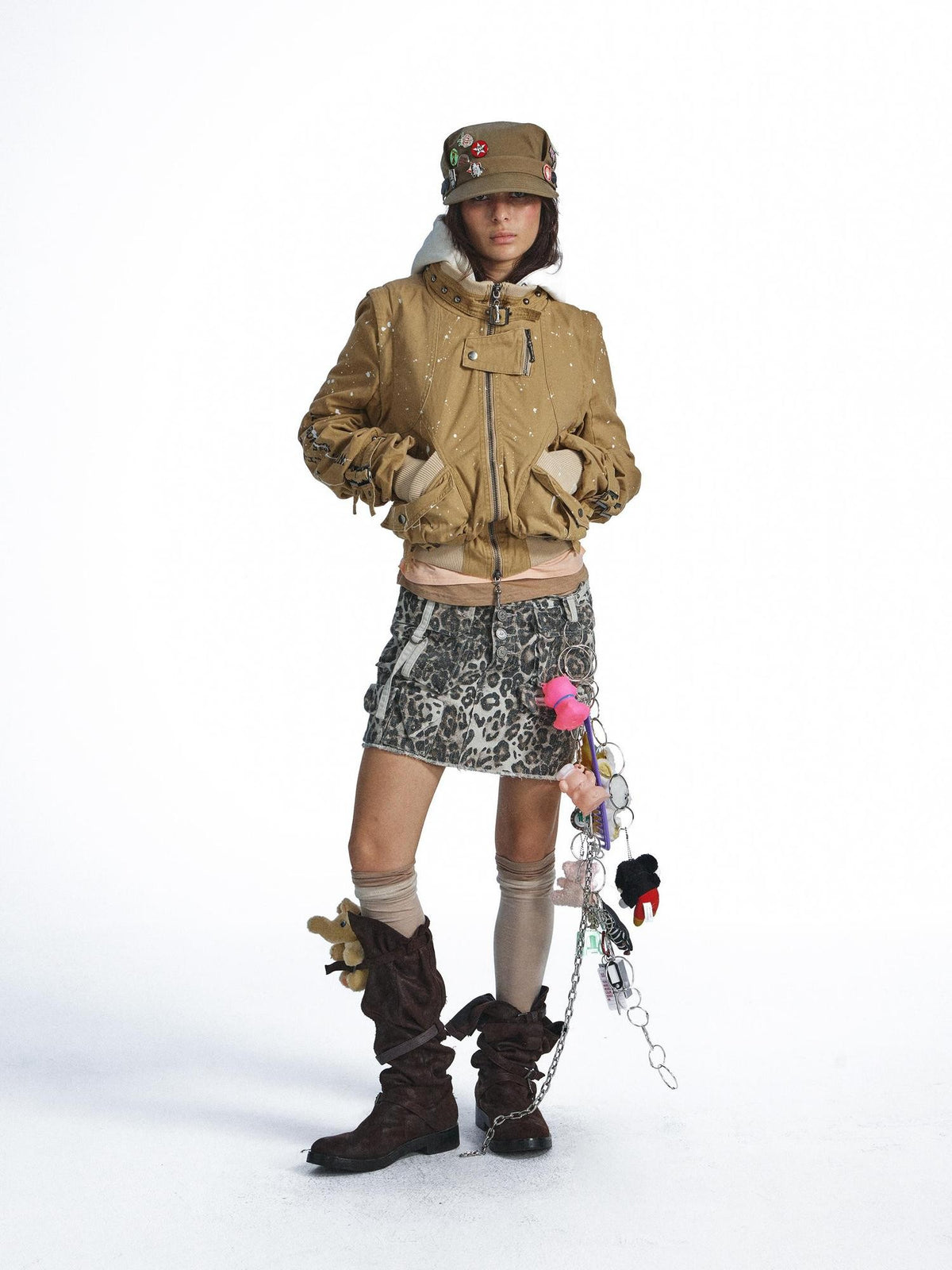 FULLTIDE Vintage Graffiti Splatter Detachable Zip Up Denim Women&