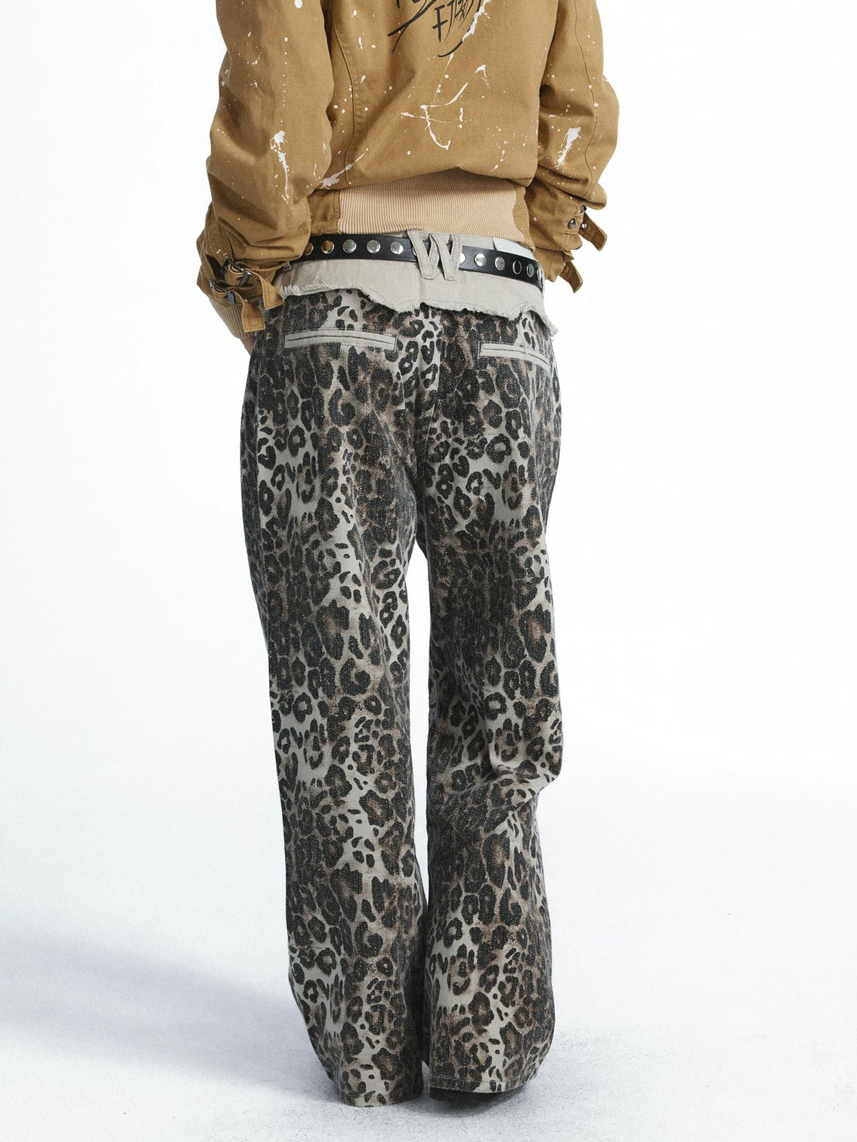 FULLTIDE Vintage Leopard Print Distressed Double Waist Women&