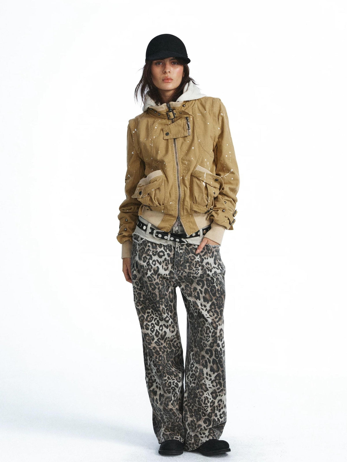 FULLTIDE Vintage Leopard Print Distressed Double Waist Women&