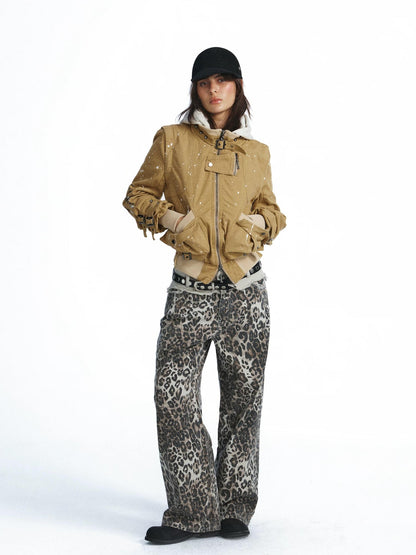 FULLTIDE Vintage Leopard Print Distressed Double Waist Women&