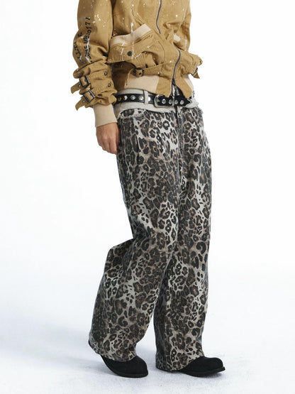 FULLTIDE Vintage Leopard Print Distressed Double Waist Women&