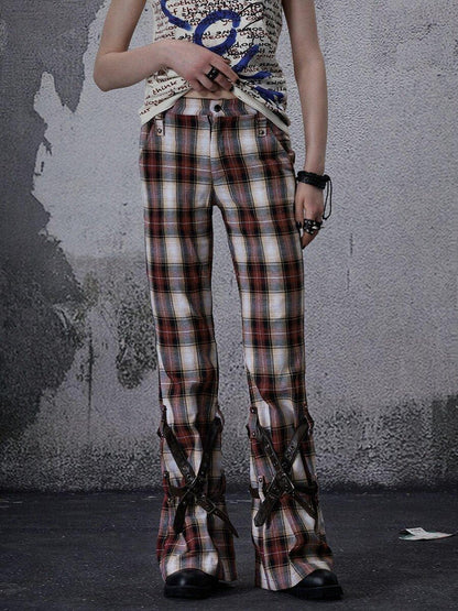 FULLTIDE Vintage Plaid Asymmetric Pocket High Waist Women&