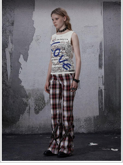 FULLTIDE Vintage Plaid Asymmetric Pocket High Waist Women&