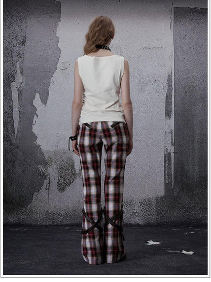 FULLTIDE Vintage Plaid Asymmetric Pocket High Waist Women&