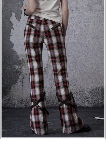 FULLTIDE Vintage Plaid Asymmetric Pocket High Waist Women&